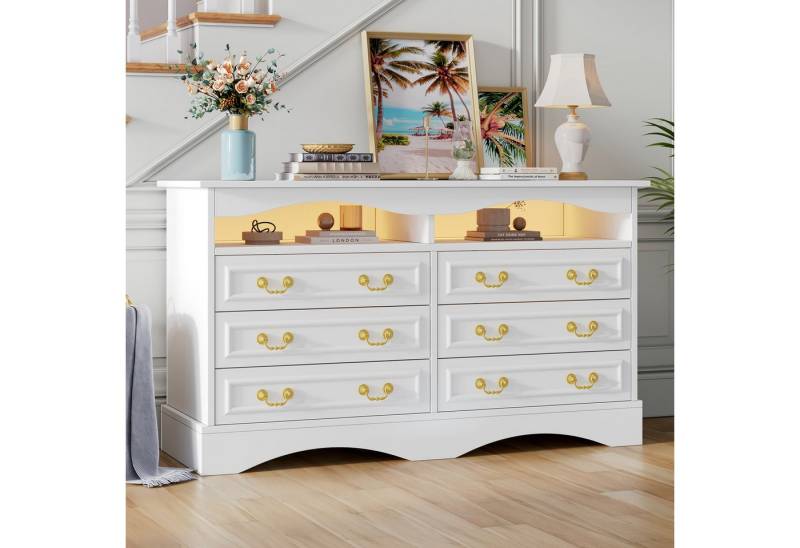 REDOM Sideboard mit LED-Beleuchtung (Kommode, Esszimmerschrank, 1 St., Funktionales Design,Aufbewahrung), mit 6 Schubladen von REDOM