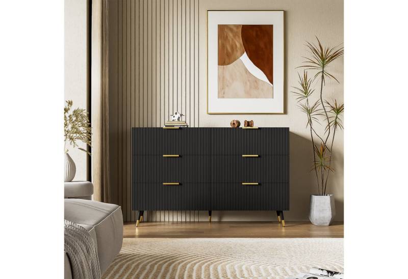 REDOM Sideboard Sideboard mit 6 Schubladen, modernem Design und goldenen Details (15 cm hohen Beinen, goldenen Griffen & Beinen), wellenförmiger Front von REDOM