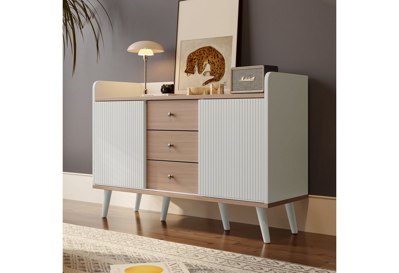 REDOM Sideboard Sideboard mit drei Schubladen, exquisite Maserung (H80/L117,5/T40 cm), Moderne Holzfarbe-Sideboard mit Stauraumregalen von REDOM