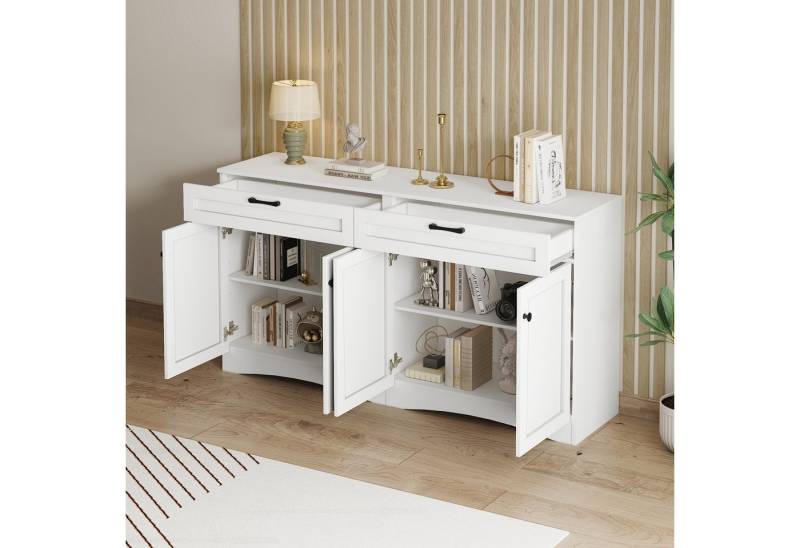 REDOM Sideboard Sideboard mit geschwungenem Bodendesign (Anrichte, Wohnzimmerschrank, Organizer, 1 St., mit 2 Schränken & 2 Schubladen), Robuster Spanplatten-Sideboard von REDOM