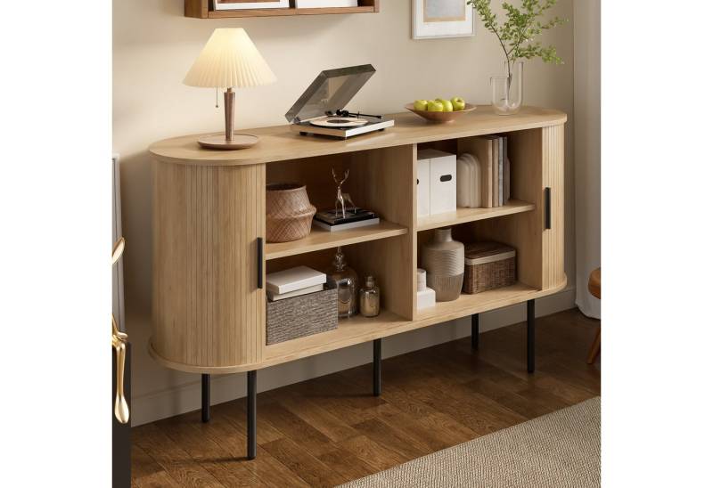 REDOM Sideboard Anrichte Esszimmerschrank (Kommode, Buffetschrank, 1 St., Aluminiumgriffen, Eisenbeinen), mit innovativer Rolltür, großem Stauraum und stabilen Eisenbeinen von REDOM