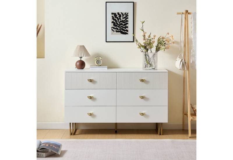 REDOM Sideboard Weiß Kommode Anrichte (Küchenschränke, Aufbewahrungsschrank, 1 St., 6 Schubladen), mit goldfarbenen Griffen aus Zinklegierung und Stahlbeinen von REDOM