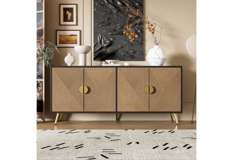REDOM Sideboard Wohnzimmerschrank mit 4 Türen (Anrichte für Esszimmer und Schlafzimmer, Kommode, 1 St., Soft-Close-Scharniere), mit goldene gebürstete Halbkreisgriffe von REDOM