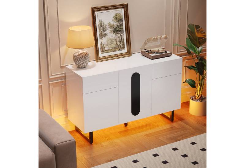 REDOM Sideboard mit Schubladen, Türen und viel Stauraum, schwarze Griffe, Metallbeine (Küchenschrank Anrichte, 120x40.5x75cm) von REDOM