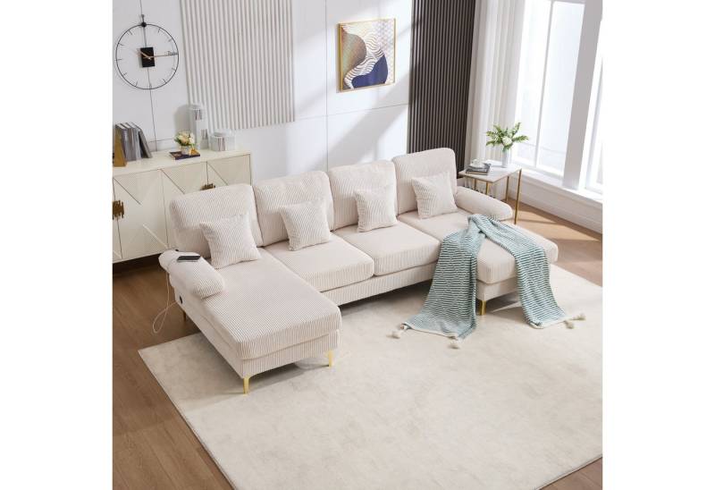 REDOM Sofa 4 Kissen und ergonomische Rückenlehne, mit LED-Beleuchtung, USB-C-Anschluss und stabiler Holzrahmenkonstruktion, Ecksofa, Loungesofa REDOM Sofa 4 Kissen und ergonomische Rückenlehne, mit LED-Beleuchtung, USB-C-Anschluss und stabiler Holzrahmenkonstruktion, Ecksofa, Loungesofa von REDOM