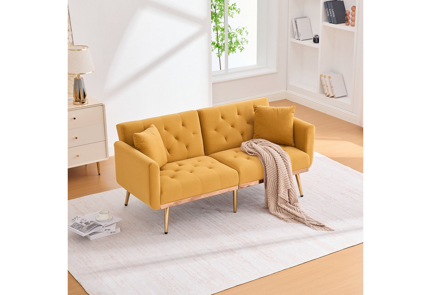 REDOM Sofa Samt Zweisitzer-Sofa mit verstellbarer Rückenlehne, gepolsterten Sitzkissen und Metallbeinen, Schlafsofa Loungesofa REDOM Sofa Samt Zweisitzer-Sofa mit verstellbarer Rückenlehne, gepolsterten Sitzkissen und Metallbeinen, Schlafsofa Loungesofa von REDOM