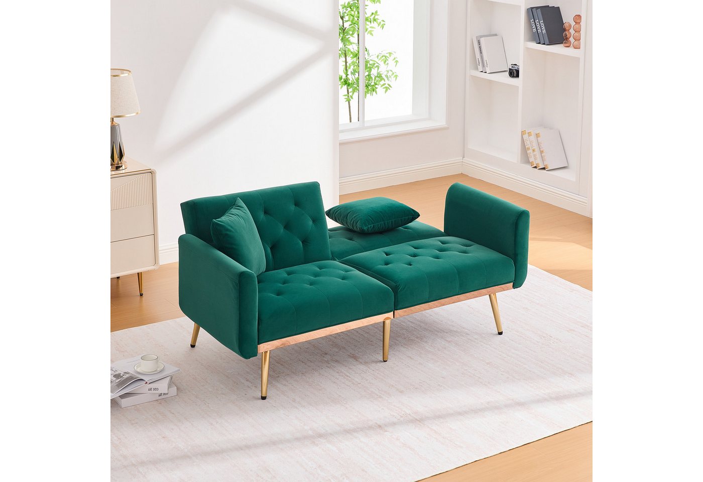 REDOM Sofa Samt Zweisitzer-Sofa mit verstellbarer Rückenlehne, gepolsterten Sitzkissen und Metallbeinen, Schlafsofa Loungesofa REDOM Sofa Samt Zweisitzer-Sofa mit verstellbarer Rückenlehne, gepolsterten Sitzkissen und Metallbeinen, Schlafsofa Loungesofa von REDOM