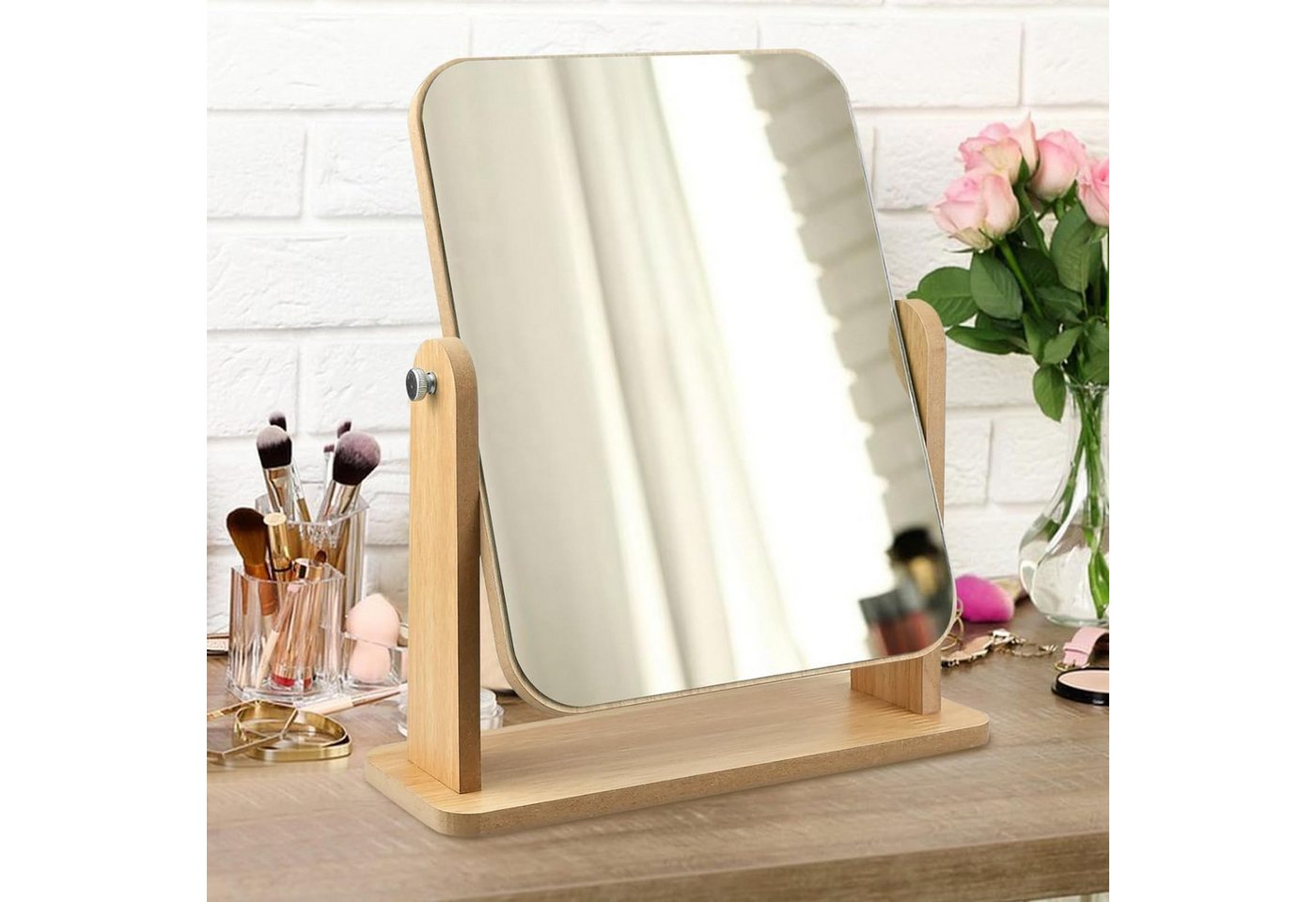 REDOM Spiegel 360 Grad drehbar Kosmetikspiegel Holz Tischspiegel (23.5 x 22 x 8 cm dekorativer Standspiegel, einfache Selbstmontage), für Schminktisch Badezimmer Schlafzimmer Büro Wohnzimmer oder Geschenk von REDOM