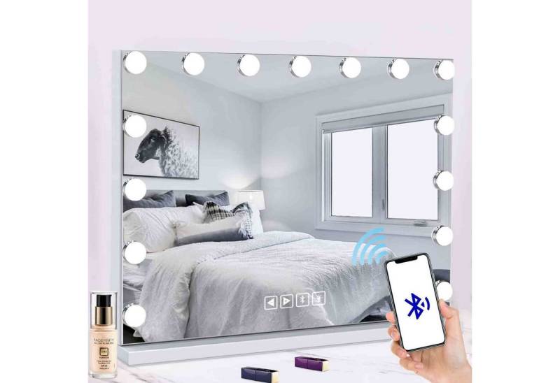 REDOM Spiegel Hollywood LED Spiegel mit 10-fach Vergrößerung (3 Lichtfarben USB-Ladeanschluss 80x60 cm mit Bluetooth, 1-St., 15 dimmbare LED, mit USB-Ladeanschluss, Touch-Steuerung Memory-Funktion), für Schlafzimmer Ankleidezimmer Badezimmer Schönheitssalon REDOM Spiegel Hollywood LED Spiegel mit 10-fach Vergrößerung (3 Lichtfarben USB-Ladeanschluss 80x60 cm mit Bluetooth, 1-St., 15 dimmbare LED, mit USB-Ladeanschluss, Touch-Steuerung Memory-Funktion), für Schlafzimmer Ankleidezimmer Badezimmer Schönheitssalon von REDOM