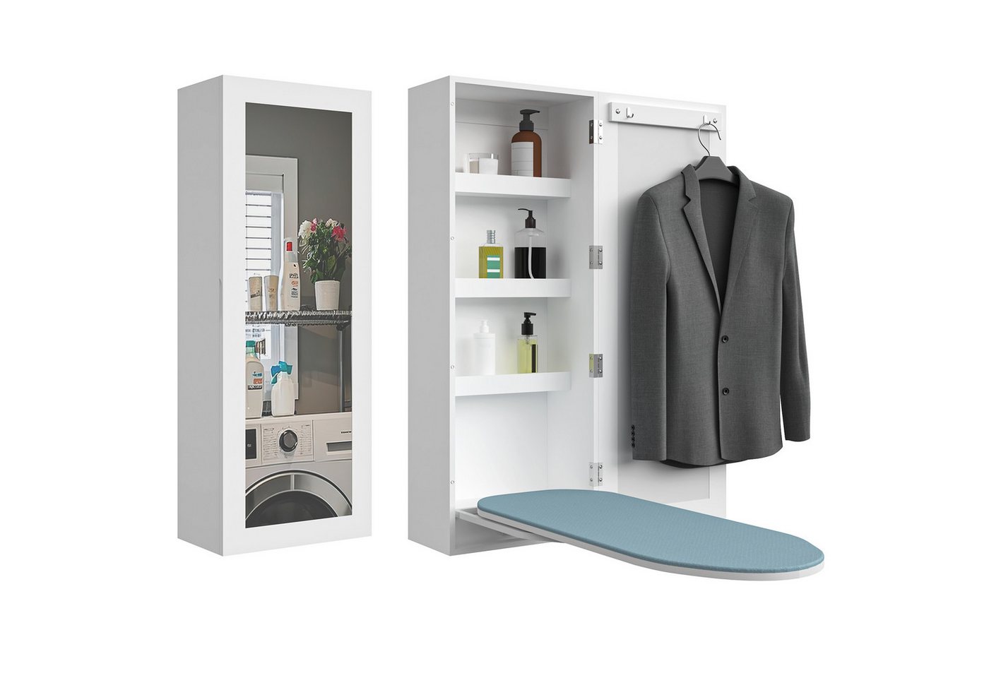 REDOM Spiegelschrank Wand-Bügelbrett-Schrank mit Spiegel und Stauraum für Bügeleisen (180-Grad-Drehbarer Bügelschrank mit Metallhalterung) von REDOM