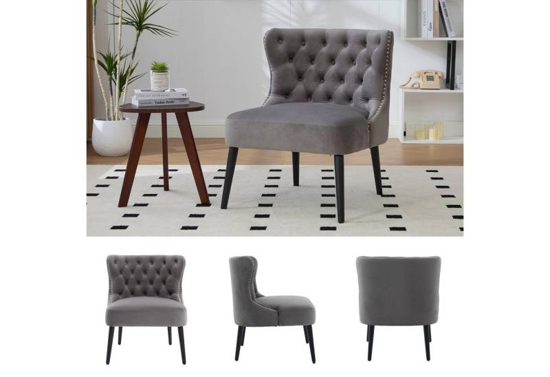 REDOM Stuhl Akzentstuhl Samt Sessel ohne Armlehnen (mit Nieten trim und Massivholz Beine) von REDOM