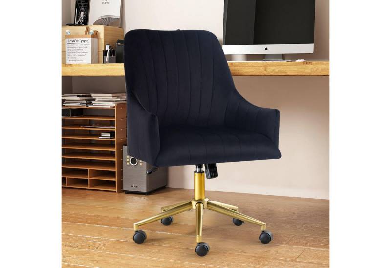 REDOM Stuhl Samt Bürostuhl höhenverstellbar Drehstuhl mit Goldmetallrahmen (360° Rollen und Goldrahmen, Tragfähigkeit: 150KG) von REDOM