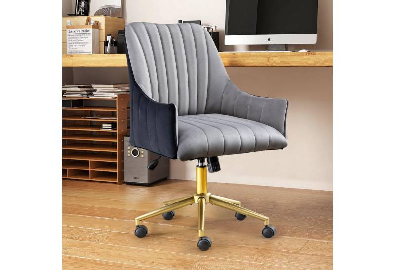 REDOM Stuhl Samt Bürostuhl höhenverstellbar Drehstuhl mit Goldmetallrahmen (360° Rollen und Goldrahmen, Tragfähigkeit: 150KG) von REDOM