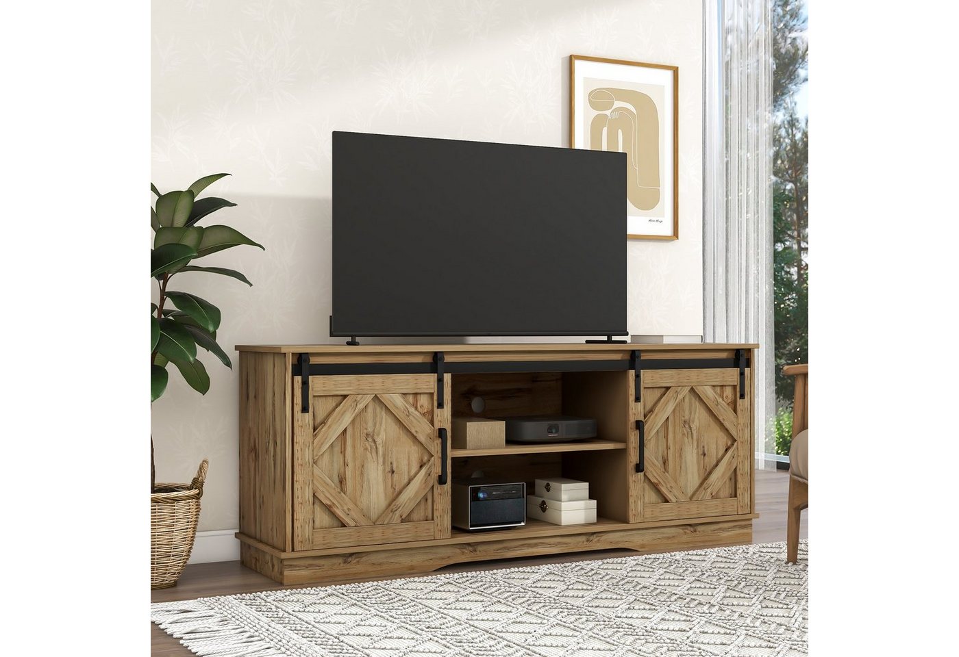 REDOM TV-Schrank Fernsehschrank Beistellschrank (150(L) X 40(B) X 60(H) Entertainment Center mit 2 klassischen, 3 höhenverstellbare Regale von REDOM