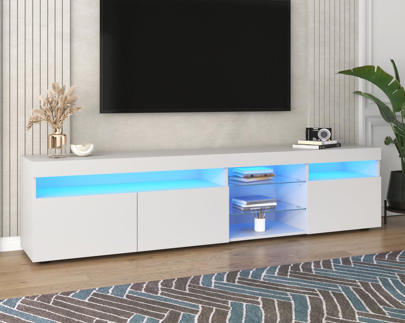 REDOM TV-Schrank Fernsehschrank TV-Lowboard (mit LED-Beleuchtung (3 Schranktüren) Variable LED-Beleuchtung von REDOM