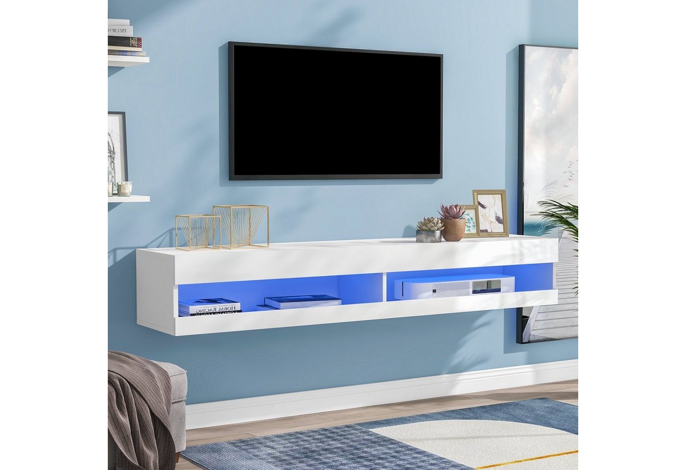 REDOM TV-Schrank Hochglänzendes MDF, modernes Design und einfache Montage (Hochglanz, Schubladen & offene Regale) Wandhängend von REDOM