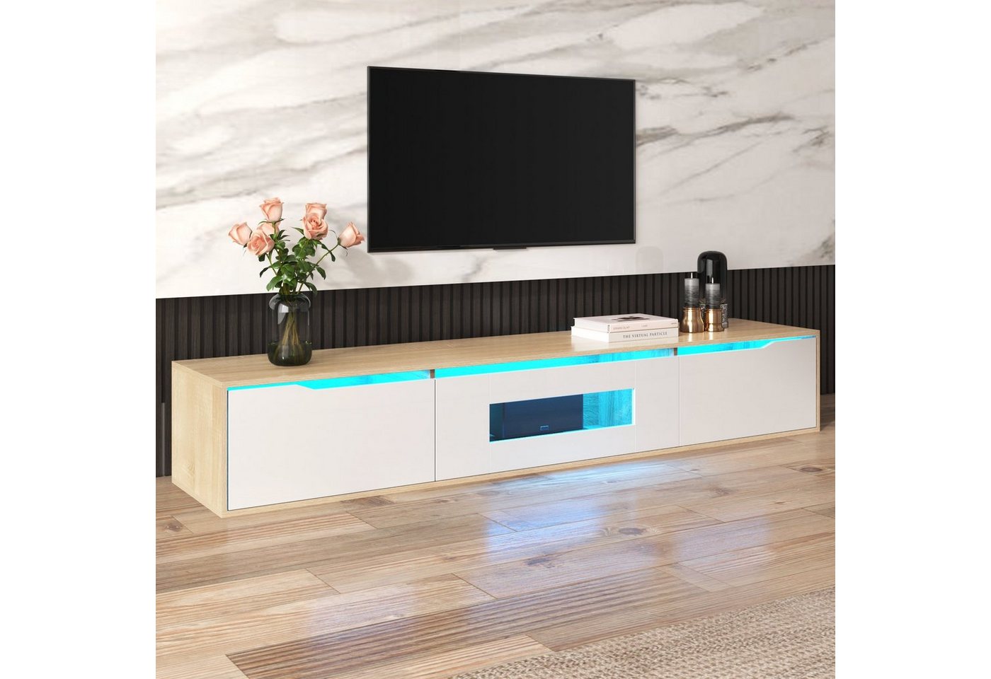 REDOM TV-Schrank Lowboard TV-Board Klapptüren, Hochglanz, mit farbwechselndem LED-Licht von REDOM