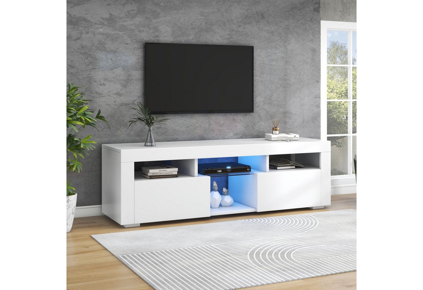 REDOM TV-Schrank Lowboard hochglanz (Breit: 140 cm) TV-Panel, mit LED-Beleuchtung, TV board von REDOM
