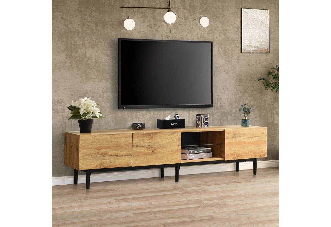 REDOM TV-Schrank TV-Lowboard Sideboard Beistellschrank (mit Holzmaserung, variable LED-Leuchten) 7 Arten von LED-Leuchten, Verschiedene Funktionen von REDOM