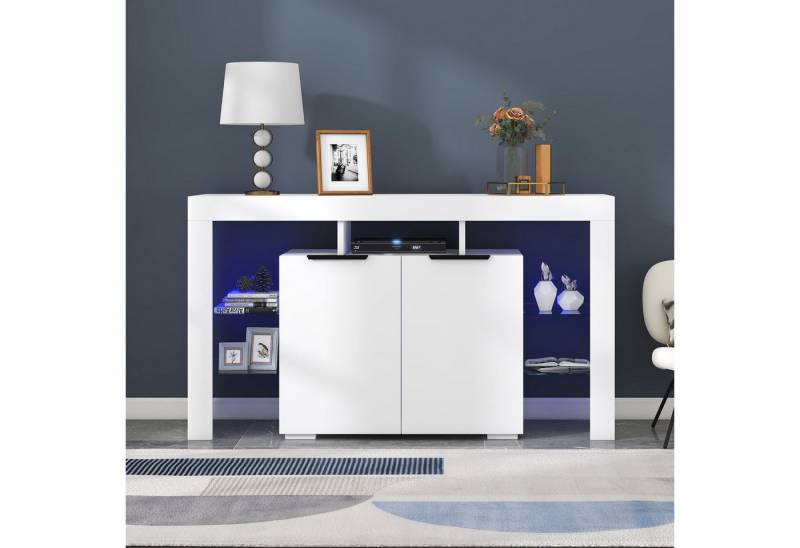 REDOM TV-Schrank TV-Ständer Buffetschrank mit 4 Glastrennwände (Buffetschrank mit 4 Glasböden und 2 Tür) Lowboard Servertisch mit LED-Leuchten von REDOM