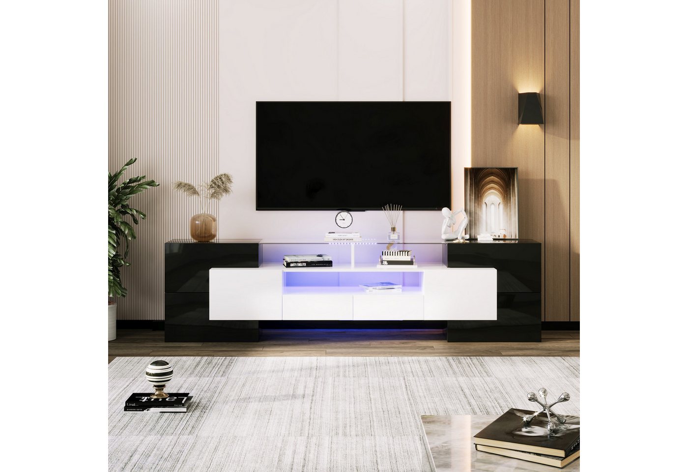 REDOM TV-Schrank TV-Ständer mit LED-Beleuchtung (Modernes Lowboard, 1-St., 200 cm) mit eleganter Glasoberfläche von REDOM