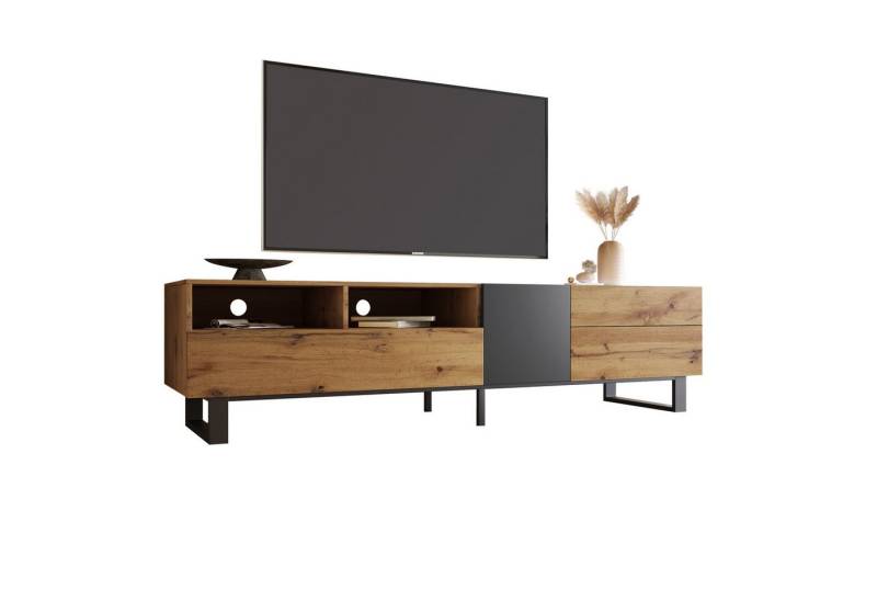 REDOM TV-Schrank TV Schrank Lowboard Fernsehschrank Entertainment Center Stand Ständer (180x50x38 cm, TV-Lowboard aus MDF mit Scharniertüren und 2 großzügigen Schubladen) Modern Design mit Holzmaserung für Wohnzimmer von REDOM