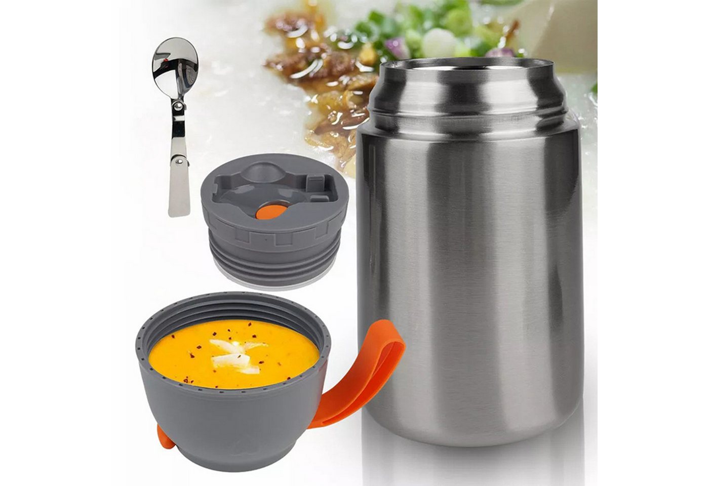 REDOM Thermobehälter 650ml Edelstahl Thermobecher Thermos Essensbehälter, Lebensmittelechter Edelstahl, (mit Löffel und Schüssel, 1-tlg., für warme Speißen Essen Babynahrung Suppe), für Büro Schule Outdoor Picknick Camping Reise von REDOM