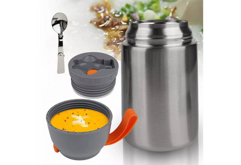 REDOM Thermobehälter 650ml Edelstahl Thermobecher Thermos Essensbehälter, Lebensmittelechter Edelstahl, (mit Löffel und Schüssel, 1-tlg., für warme Speißen Essen Babynahrung Suppe), für Büro Schule Outdoor Picknick Camping Reise von REDOM