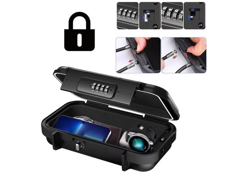 REDOM Tresor Mobiler Tresor Reisesafe Sicherheitstresor Geldkassette Wertfach (mit 4-stelligem Zahlenschloss robustem Stahlsicherungsseil, 1-St., Mobiler Mini Safe für Reisen Büro Zuhause), Tragbarer Safe Kompakter mit Zahlenschloss Stahlseil von REDOM