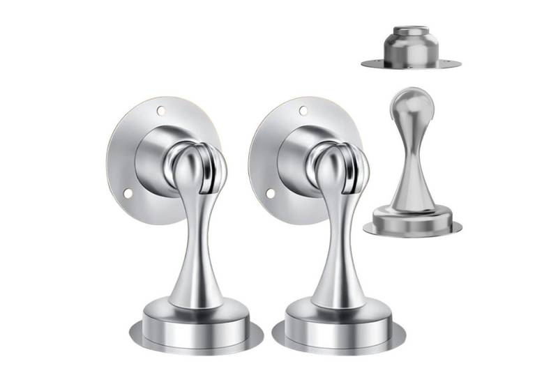 REDOM Türstopper Magnetischer Türstopper Türblocker Türdämpfer Türpuffer 2er-Set (Robust rostfrei und langlebig mit stilvollem Nickel-Finish, 2 St., Effektiver Türschutz bohrfrei oder mit Schrauben befestigbar), Türfeststellvorrichtung Geeignet für Holz Glas Metall oder Marmor von REDOM