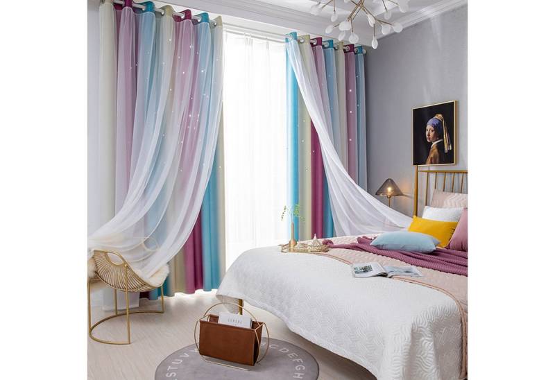 REDOM Verdunkelungsvorhang 2er Voile Farbverlauf Curtains Vorhang set (2 St), Ösen, verdunkelnd, Polyester, maschinenwaschbar pflegeleicht langlebig Fensterdeko Gardinen von REDOM
