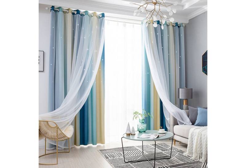 REDOM Verdunkelungsvorhang 2er Voile Farbverlauf Curtains Vorhang set (2 St), Ösen, verdunkelnd, Polyester, maschinenwaschbar pflegeleicht langlebig Fensterdeko Gardinen von REDOM