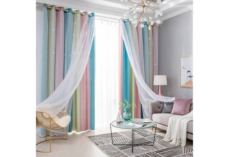 REDOM Verdunkelungsvorhang 2er Voile Farbverlauf Curtains Vorhang set (2 St), Ösen, verdunkelnd, Polyester, maschinenwaschbar pflegeleicht langlebig Fensterdeko Gardinen von REDOM