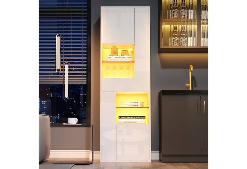 REDOM Vitrine LED Modern Wohnzimmer Schrank (Glasvitrine, Wohnzimmerschrank, Stauraumregal, 1-St., mit 1 Schublade und 4 Schränken) mit LED‑Beleuchtung, Anti-Kipp-Vorrichtung von REDOM