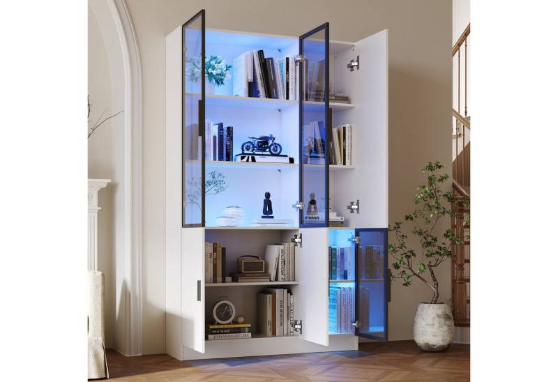REDOM Vitrine Robuste Spanplatten-Vitrine mit Fernbedienung für LED (Hochschrank, Aktenschrank, 1-St., mit 3 Glastüren & 4 Schränken) mit 10 Fächern, ordentlich sortiert von REDOM