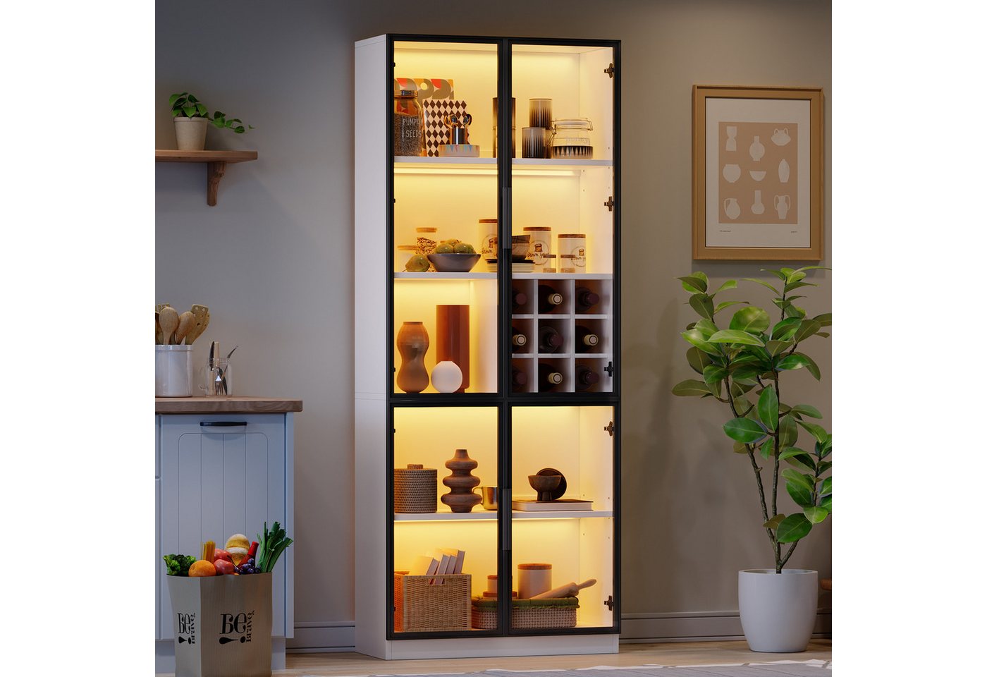 REDOM Vitrine Vitrine (Bücherschrank, Sideboard, Glasvitrine, 1-St., 80*35*200cm) Weinschrank, Glasregal mit Glastüren, LED von REDOM