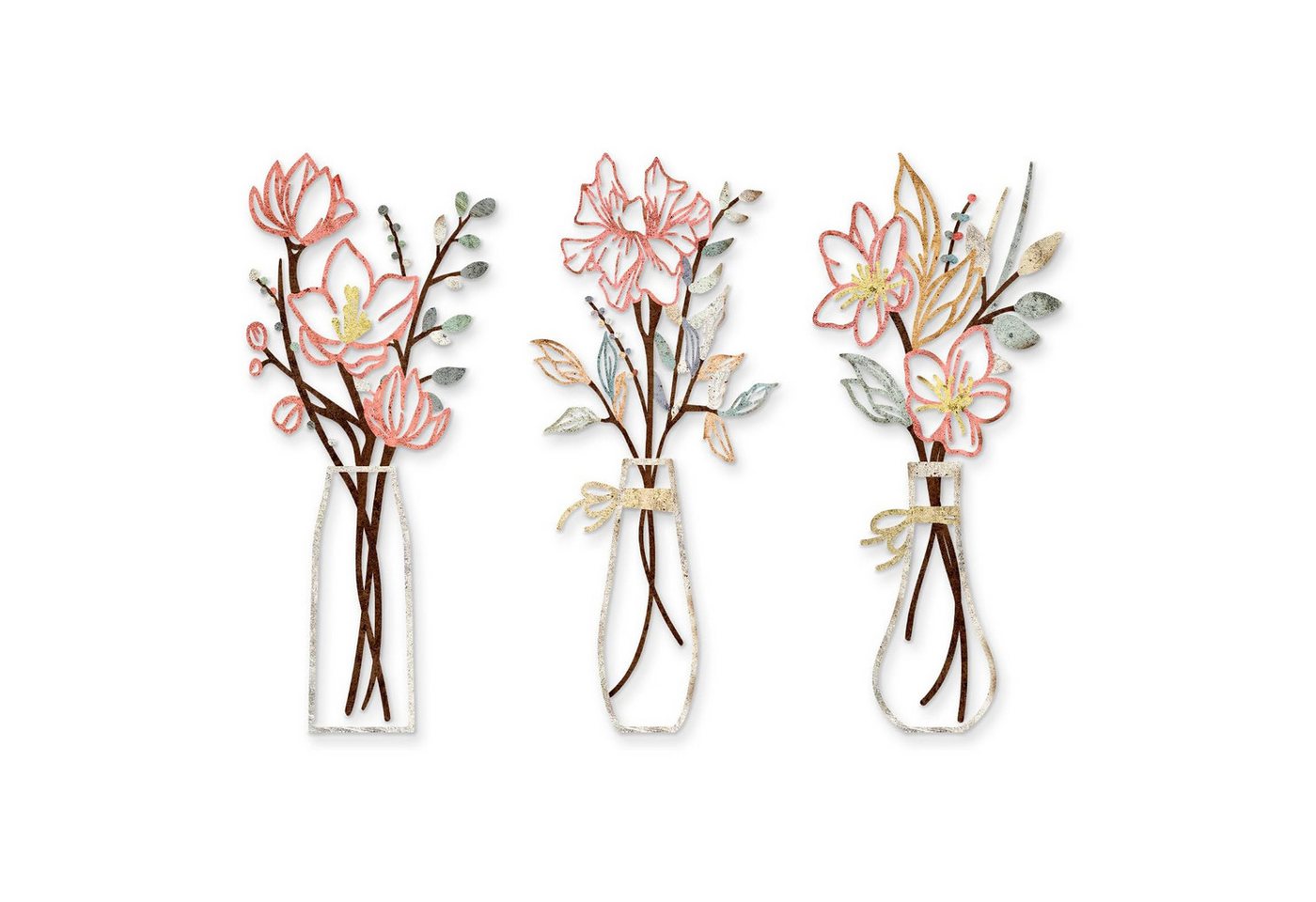 REDOM Wanddekoobjekt Metall-Wandkunst Set Wanddeko Blumen Esszimmer Wandbild Wanddeko (6 x 13,7 Zoll Metall-Vasenblumen Moderner künstlerischer Flair, 3 St., Metallblumen Wandbild Geschenk zur Haus­einweihung), Blumen-Silhouetten Boho Deko für Wohnzimmer Schlafzimmer Essbereich von REDOM