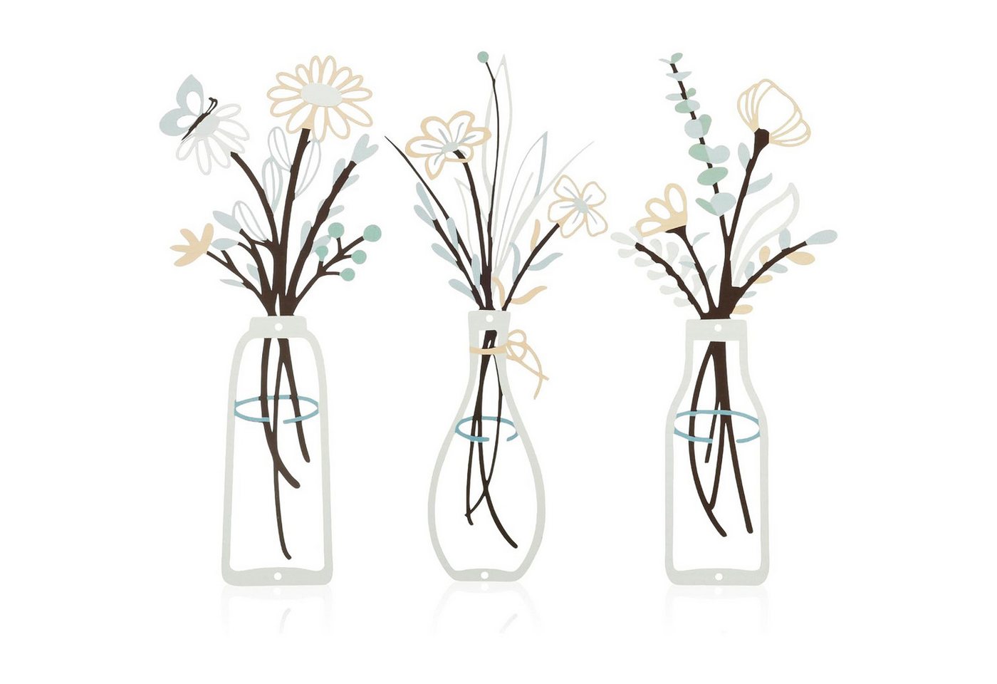 REDOM Wanddekoobjekt Metall-Wandkunst Set Wanddeko Blumen Esszimmer Wandbild Wanddeko (6 x 13,7 Zoll Metall-Vasenblumen Moderner künstlerischer Flair, 3 St., Metallblumen Wandbild Geschenk zur Haus­einweihung), Blumen-Silhouetten Boho Deko für Wohnzimmer Schlafzimmer Essbereich von REDOM