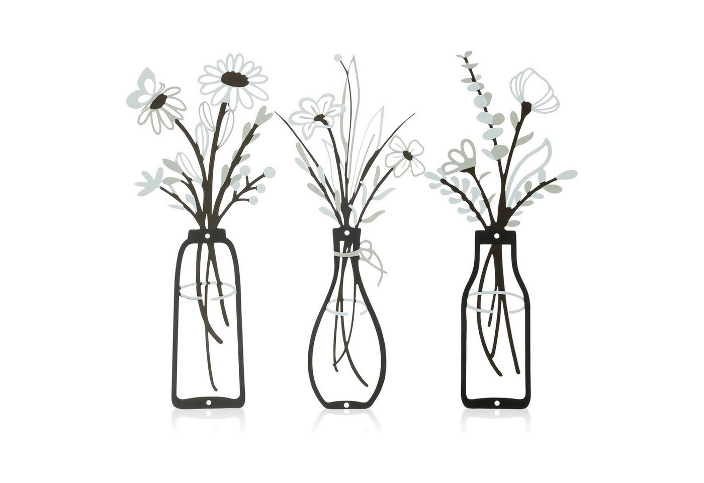 REDOM Wanddekoobjekt Metall-Wandkunst Set Wanddeko Blumen Esszimmer Wandbild Wanddeko (6 x 13,7 Zoll Metall-Vasenblumen Moderner künstlerischer Flair, 3 St., Metallblumen Wandbild Geschenk zur Haus­einweihung), Blumen-Silhouetten Boho Deko für Wohnzimmer Schlafzimmer Essbereich von REDOM