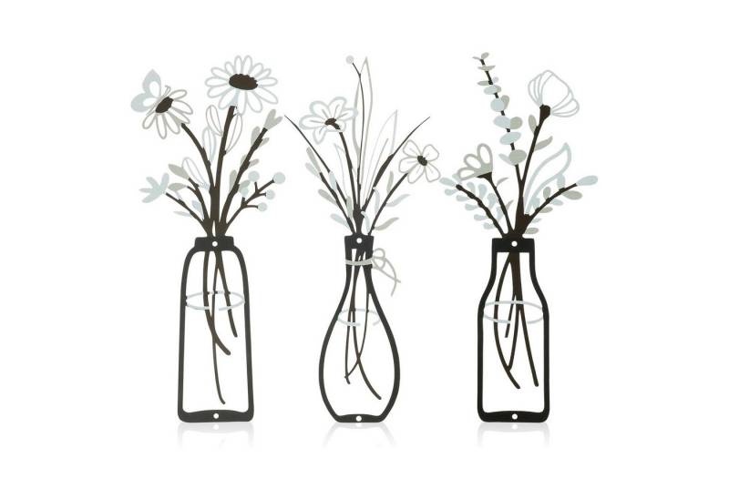 REDOM Wanddekoobjekt Metall-Wandkunst Set Wanddeko Blumen Esszimmer Wandbild Wanddeko (6 x 13,7 Zoll Metall-Vasenblumen Moderner künstlerischer Flair, 3 St., Metallblumen Wandbild Geschenk zur Haus­einweihung), Blumen-Silhouetten Boho Deko für Wohnzimmer Schlafzimmer Essbereich von REDOM