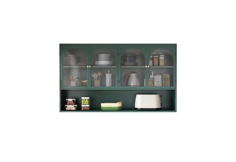 REDOM Wandhängeschrank Wandregal aus Eisen mit 4 Türen und gehärtetem Glas, 120 cm Hängeschrank von REDOM