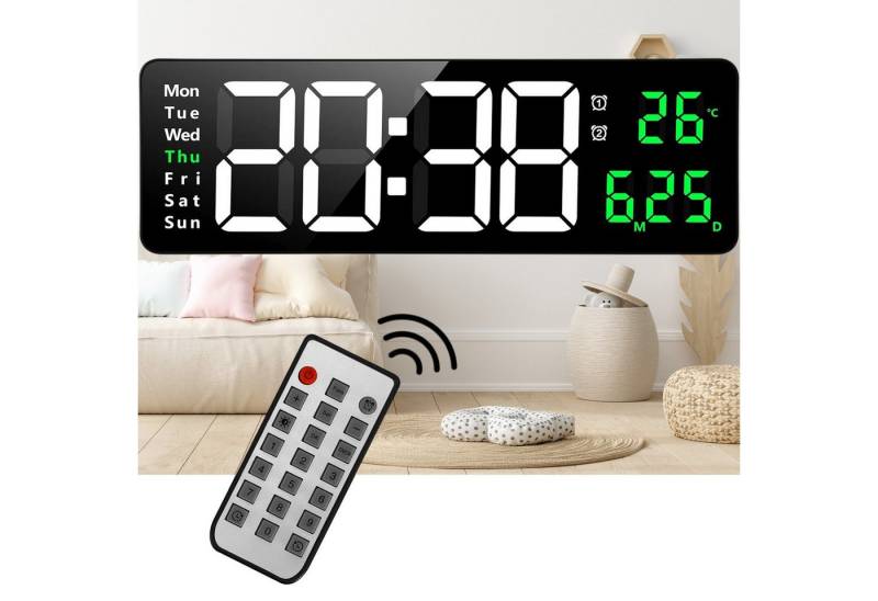 REDOM Wanduhr Elektronische Uhr mit Temperaturanzeige Fernbedienbare LED-Digitaluhr (mit 13-Zoll Display Timer Countdown Temperaturanzeige Fernbedienung) von REDOM