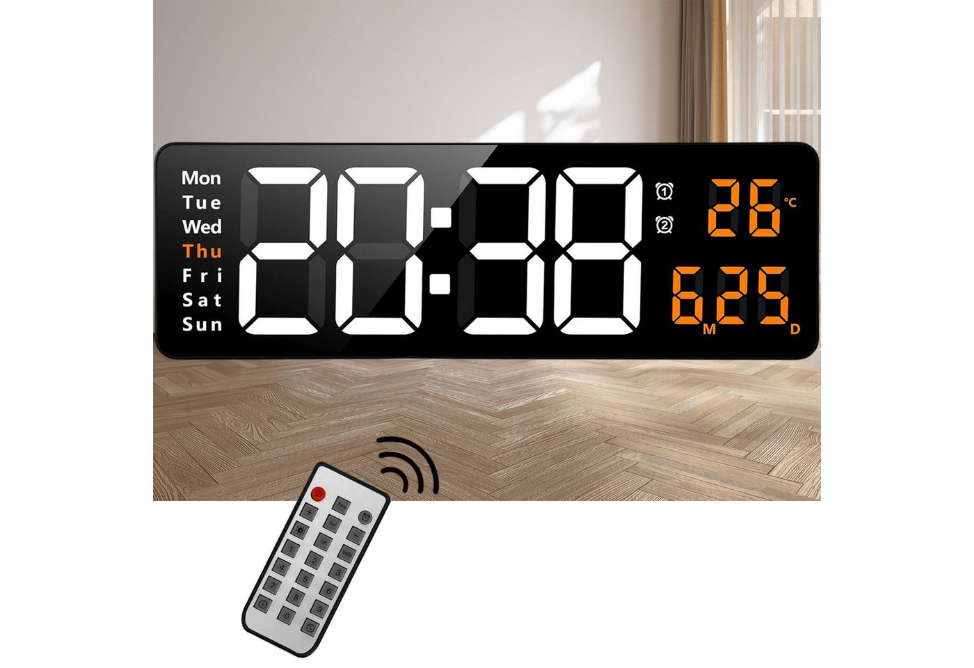 REDOM Wanduhr Elektronische Uhr mit Temperaturanzeige Fernbedienbare LED-Digitaluhr (mit 13-Zoll Display Timer Countdown Temperaturanzeige Fernbedienung) von REDOM