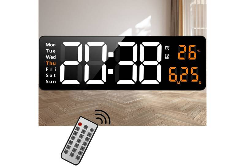 REDOM Wanduhr Elektronische Uhr mit Temperaturanzeige Fernbedienbare LED-Digitaluhr (mit 13-Zoll Display Timer Countdown Temperaturanzeige Fernbedienung) von REDOM