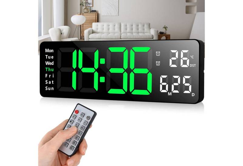 REDOM Wanduhr Elektronische Uhr mit Temperaturanzeige Fernbedienbare LED-Digitaluhr (mit 13-Zoll Display Timer Countdown Temperaturanzeige Fernbedienung) von REDOM