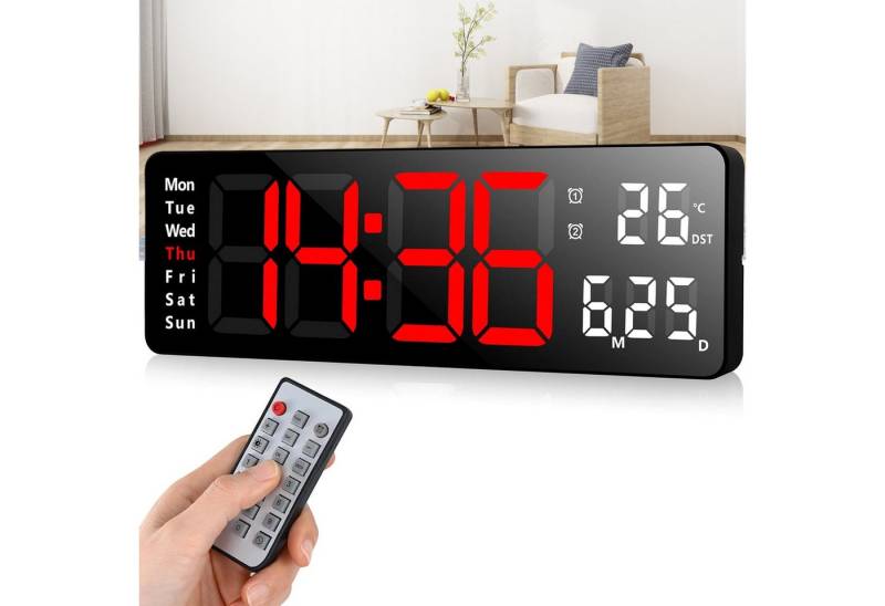 REDOM Wanduhr Elektronische Uhr mit Temperaturanzeige Fernbedienbare LED-Digitaluhr (mit 13-Zoll Display Timer Countdown Temperaturanzeige Fernbedienung) von REDOM
