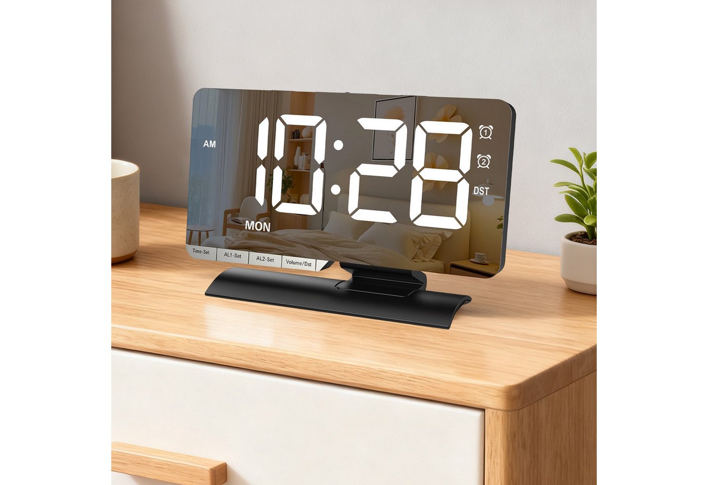 REDOM Wanduhr LED-Wecker Digitaluhr Schlafzimmeruhr mit LED-Spiegeldisplay (6-fach dimmbar 2 Alarme Snooze 12/24 h-Anzeige Lautstärke einstellbar) von REDOM