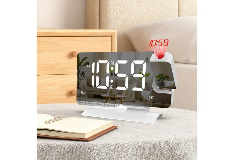 REDOM Wanduhr Projektionswecker Elektronische Uhr mit LED-Spiegeldisplay LED Wecker (mit Spiegeloberfläche drehbarer Zeitprojektion 2 Alarme Snooze) von REDOM