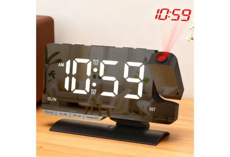 REDOM Wanduhr Projektionswecker Elektronische Uhr mit LED-Spiegeldisplay LED Wecker (mit Spiegeloberfläche drehbarer Zeitprojektion 2 Alarme Snooze) von REDOM