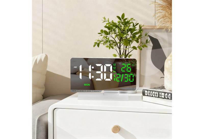 REDOM Wecker Digitalwecker LED mit Spiegelanzeige Tischuhr Alarmuhr mit Doppelalarm Snooze automatischer Helligkeit Temperaturanzeige von REDOM